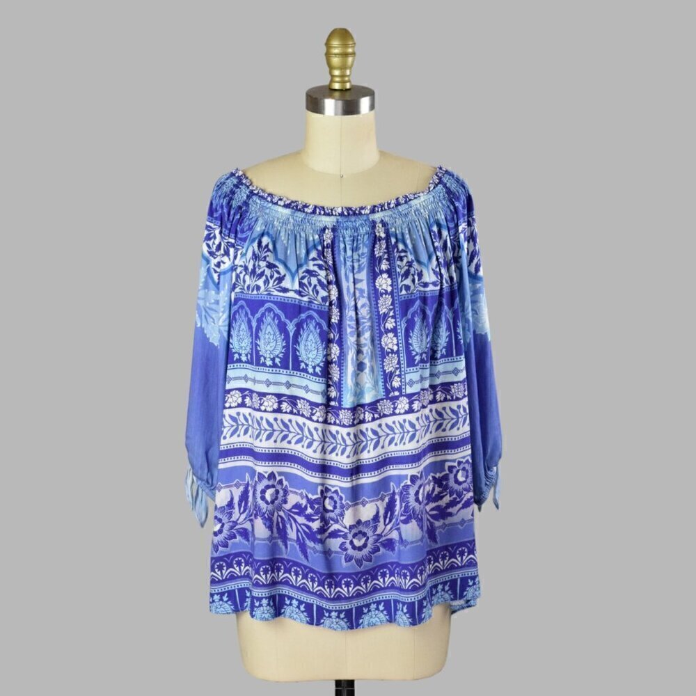 HALE BOB FLORAL PRINT BLUE OFF SHOULDER BLOUSE